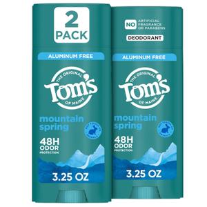 Toms of Maine Mountain Spring Natural Deodorant for Men and Women, Aluminum Free, 3.25 oz, 2-Pack