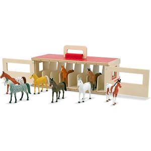 Melissa & Doug Take-Along Show-Horse Stable Play Set with Wooden Stable Box and 8 Toy Horses