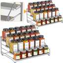 4 Tier Spice Rack Organizer for Cabinet, Spice Rack Organizer, Depth Adjustable Spice Organizer for Cabinet, Countertop, Cupboard, Pantry, Seasoning Shelf, Metal, Gray (2 Pack)
