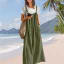 YESNO Casual Wide Leg Jumpsuits for Women Boho Floral Pleated Overalls Rompers Summer Outfits with Pockets 2XL P0D Solid Army Green (XXL)