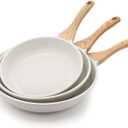 SENSARTE Nonstick Frying Pan Skillets, White Ceramic Coating Omelette Pans, Healthy Cookware Chef's Pan, Free of PTFE & PFAS (9.5+11+12.5 Inch)