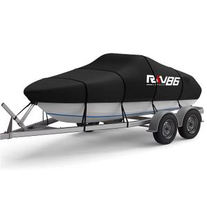 Trailerable Boat Cover, 20'- 22' Heavy Duty 600D Waterproof Tarp Covers with Storage Bag, Marine Grade Polyester Canvas, Fits 20-22ft Bass Boat, V-Hull, Tri-Hull, Runabout Bowrider Boat (Black)