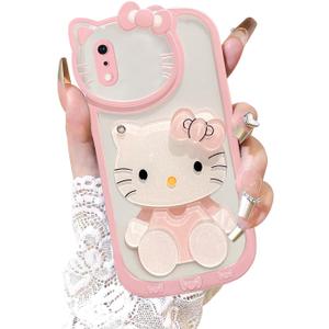 for iPhone Xs Max Kawaii Cartoon Cute Pink Phone Case with Mirror