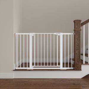 Mumeasy 29.7-51" Extra Wide Baby & Dog Safety Gate for Stairs & Doorways | Pressure/Hardware Mount Child & Pet Gate, Auto Close Easy Access Walk Thru Door for House, Hallway, Indoor & Outdoor, White