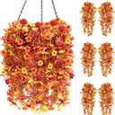 Artificial Hanging Flowers for Outdoor Fall Decoration, 6Pcs Faux Silk Daisy UV Resistant Look Real for Outside Home Indoor Planter Porch Window Yard Mums Autumn Decor (Yellow Sunset Orange)