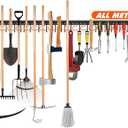 68'' All Metal Garden Tool Organizer Wall Mount Garage Tool Organizers and Storage Broom Holder Wall Mount with Hooks Tool Hangers for Shed