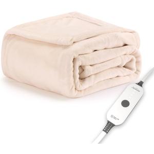 Sunbeam Electric Throw Royal Posh Velvet Heated Blanket, 4 Heat Settings, 4-Hour Auto Shut-Off, Fast Heating, Lush, Silky, and Ultra Comfy, Champagne Color, 50" x 60"