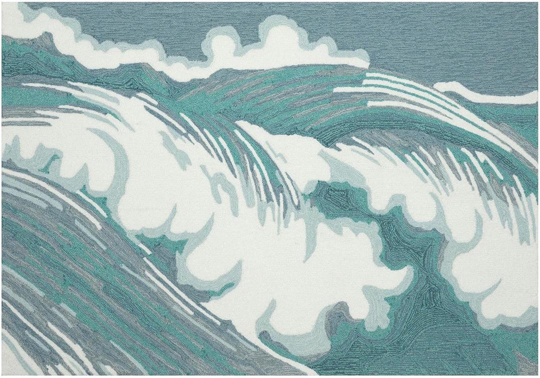 Liora Manne Capri Indoor/Outdoor Handmade Synthetic Blend Durable Area Rug - Contemporary Graphic Coastal Ocean Colorful (Wave Aqua) (1'8" x 2'6")