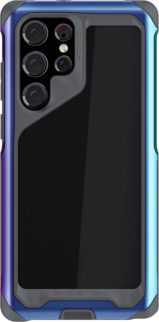 Ghostek ATOMIC slim S22 Ultra Phone Case with Clear Back, Iridescent Aluminum Bumper and S-Pen Stylus Cutout Shockproof Phone Cover Designed for 2022 Samsung Galaxy S22 Ultra 5G (6.8 Inch) (Prismatic)