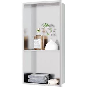 Neodrain No Tile Shower Niche, Brushed Stainless Steel Bathroom Shelf 24" X 12", Two-Tier Stainless Cubby, Bathroom Niche Cubby for Storage, No Tile Needed Recessed, 24x12in