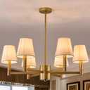 ASGYISA 6 Light Gold Chandelier Light Fixture Metal with White Fabric Shade for Kitchen Dining Room Living Room Foyer Bedroom Farmhouse