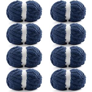 8 Pack Chunky Yarn for Crocheting, Blanket Thick Chenille for Hand Knitting, Soft Chunky for Crochet - 28 Yds 7.7 Oz Each Skein (Navy Blue)