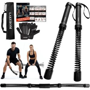 Ropeless Battle Ropes (2-in-1) Elatic Fitness Bar,Cordless Battle Ropes Sticks with Exercise Guide,Portable Home Gym Equipment for HIIT,Strength Low-Impact Workouts for Men & Women Black