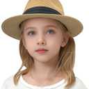 Jastore Little Kids Girls Boys Summer Fedora Straw Hat Wide Brim Floppy Beach Sun Visor Hat (6-9 Years, Style B-khaki)