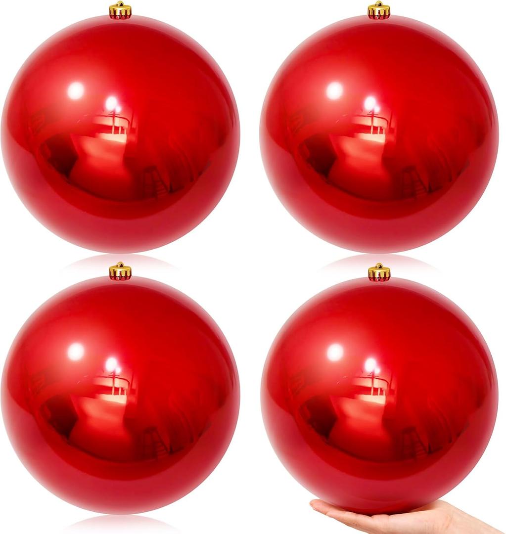 3 Pcs Christmas Ball Ornaments 10 Inch UV Resistant and Waterproof Shatterproof Shiny Plastic Christmas Tree Hanging Ornaments Decoration for Indoor Outdoor Holiday Party (Red)