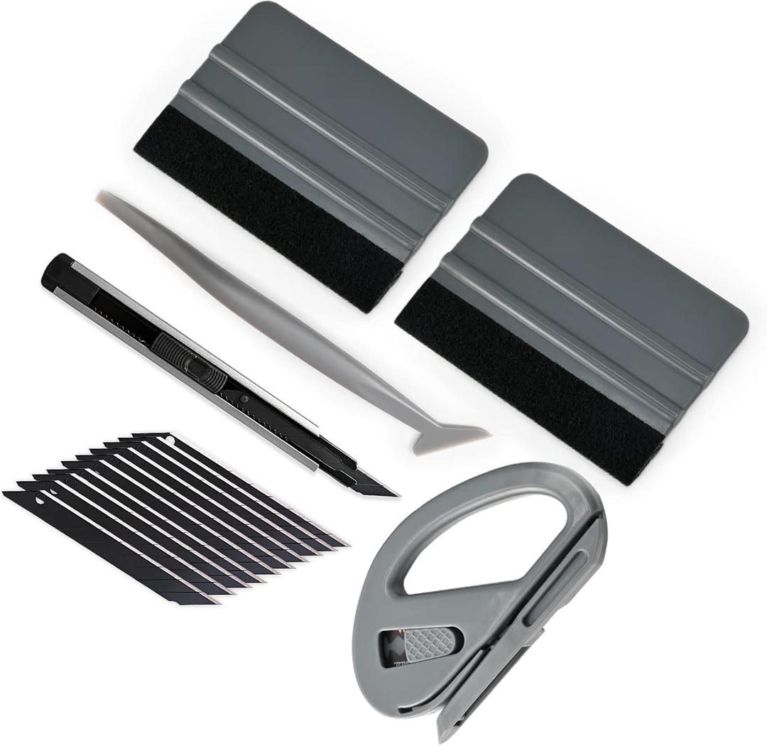 Gomake Vehicle Vinyl Wrap Window Tint Film Tool Kit Include 4 Inch Felt Squeegee, Retractable 9mm Utility Knife and Blades, Zippy Vinyl Cutter and Mini Go Corner Squeegee for Car Wrapping