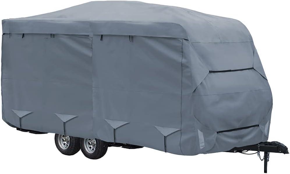 GEARFLAG Travel Trailer Cover Camper Cover Multi-Layers with Reinforced Windproof Side-Straps Anti-UV Water-Resistance Heavy Duty for Motorhome (Fits 15' - 17') - Ideal for rv & Trailer Covers