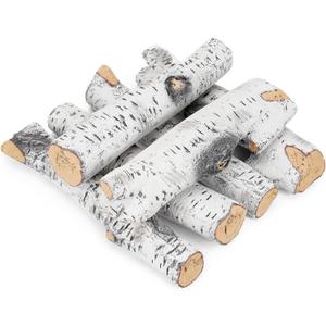 Stanbroil Gas Fireplace Logs Set, Ceramic White Birch Wood Gas Log for All Types of Vented, Indoor Inserts, Electric Gas Fireplace, Outdoor Firebowl, Fake Wood Logs Fireplace Decor, 6 pcs
