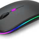 Wireless Bluetooth Mouse Rechargeable Laptop Mice with LED Use Portable(BT5.2 and USB 2.4G) Dual Mode Connection Silent Slim Computer Mouse for Laptop/iPad Tablet/Apple MacBook/PC (Black)