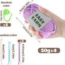 UzecPk 4 * 50g/1.76oz Beginner Yarn, 4 * 87yds Beginner Crochet Yarn | Pink Purple Blue Yellow Crochet Yarn for Beginners Easy-to-See Stitches, Worsted-Weight Medium #4 Blend Crochet Kit Making