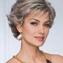 SEVENCOLORS Short Gray Wigs for Women Mixed Grey Pixie Cut Wigs with Bangs Natural Looking Synthetic Hair Short Curly Wigs for Older Lady