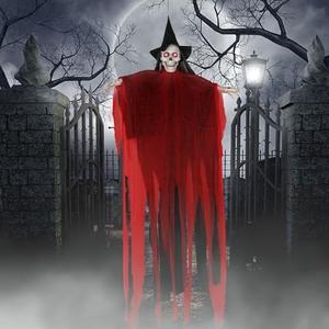 Halloween Decorations Outdoor - 78” Moving Life-Size Skeleton Witch with Glowing Eyes & Chilling Sounds - Sound & Touch Activated Sensor - Animatronic Scary Props Decor for Halloween