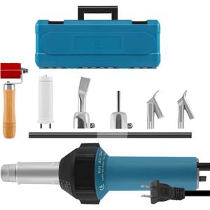 1600W 110V Hot Air Welder Heating Gun, Handheld Hot Air Torch Plastic Welding Gun for TPO PVC Vinyl Welding Kit with Welding Speed Nozzle Roller Rod Carrying Case