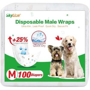 Dog Diapers Male Disposable Super Absorbent, 100 Count, Male Dog Wraps Leak Proof, Ultra Dry & Breathable, Medium