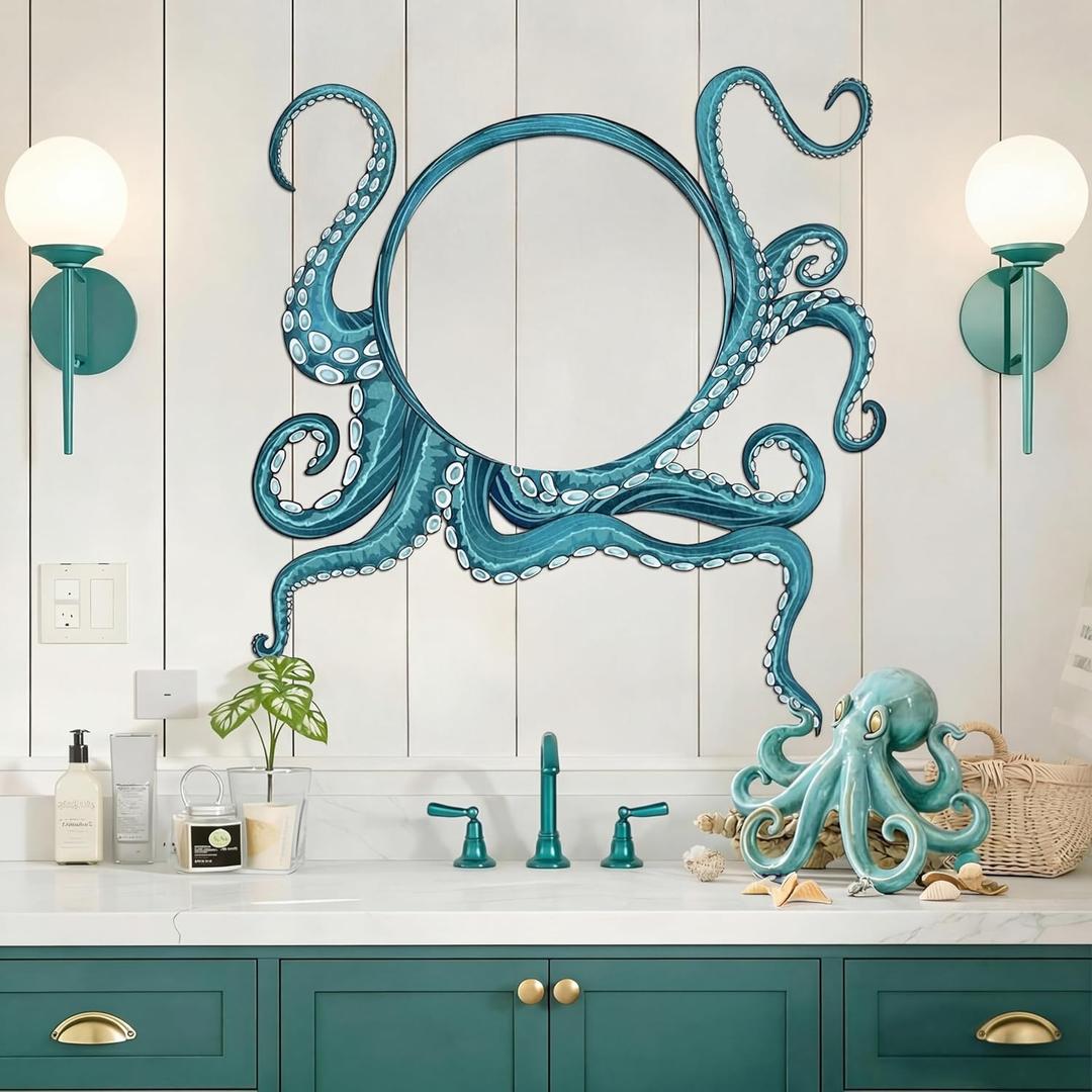Novabright Octopus Wall Decals Kraken Tentacles Sticker Blue Ocean Decor 20 Inch Peel and Stick Decorative Wall Art Removable Waterproof Vinyl for Bathroom Living Room Bedroom Bathtub Home Decoration