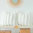 JOJUSIS Pack of 2 Faux Fur Plush Decorative Throw Pillow Covers Couch Cushion Case Soft Fluffy Pillowcases Wide Stripe (White, 18 x 18 Inch)