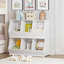 UTEX Stackable Toy Storage Cabinet, Wooden Cubby Organizer, White Shelf for Playroom, Bedroom, Living Room, Nursery, 3 Cubes
