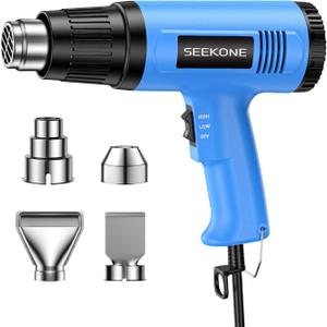 SEEKONE Heat Gun, 1800W Heavy Duty Hot Air Gun Kit Dual-temperature Setting 572&1112, Hot Heat Gun with Overheat Protection, 4 Nozzles Included, for Shrinking PVC, Stripping Paint, Crafts (5.2ft)