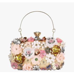 Selighting Colorful Flower Clutch Purse for Women Formal Evening Bag Beaded Pearl Purse for Wedding Prom Party Handbags