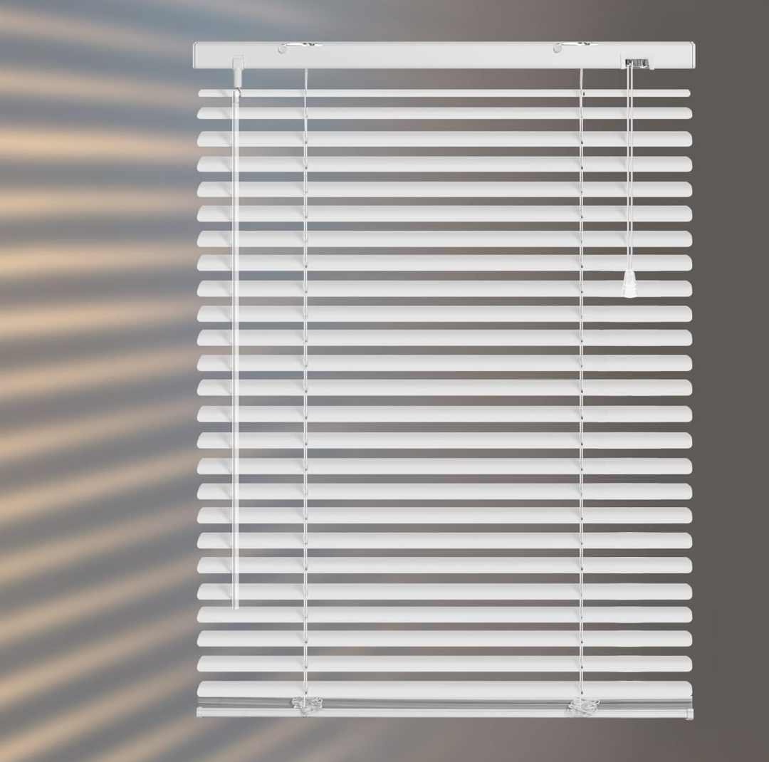 HIDODO Corded Aluminum Mini Blinds Horizontal Window Blinds, Anti-UV Waterproof Light Adjustment Metal Blinds for Windows and Home, 20" W x 64" L, White