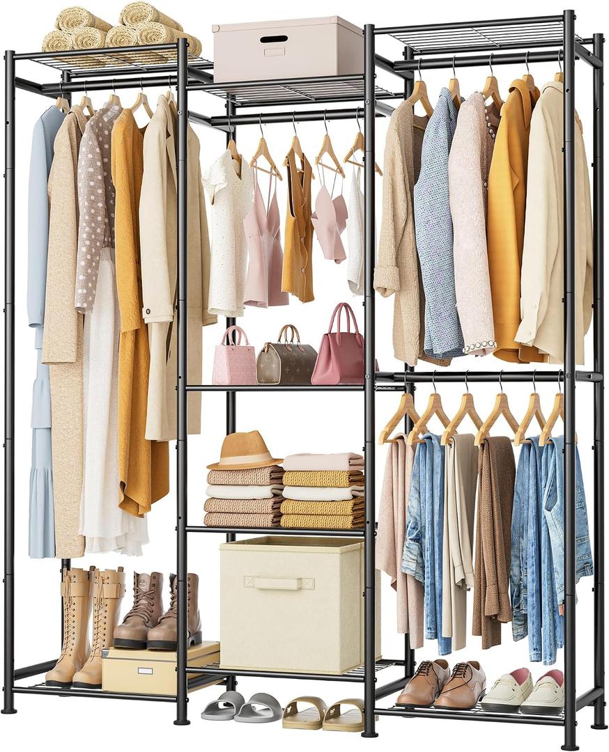 HOMIDEC Wardrobe Closet, 4 Hanging Spaces Portable Clothes Rack,Free Standing Closet Organizer and Storage System with Hanging Rods,Clothing Rack Suitable for Cloakroom,Bedroom,Entrances,etc.Black