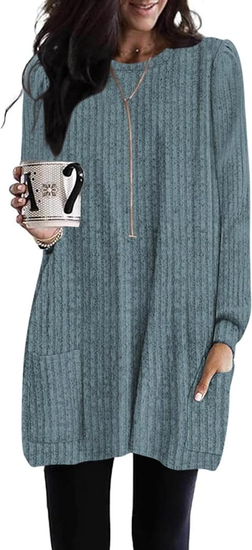 Naggoo Long Sleeve Tunic Tops for Women Loose Fit Dressy Tunic Sweaters to Wear with Leggings Long Shirts with Pockets M-3XL (M)