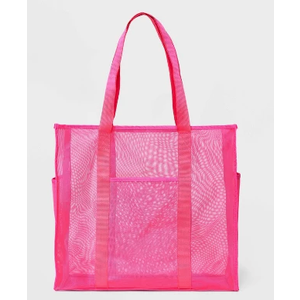 Large Mesh Beach Tote Pink
