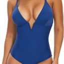 SHAPERIN Women's One Piece Swimsuit Deep V Neck Bathing Suits Tummy Control Push Up Padded Swimwear (XX-Large)