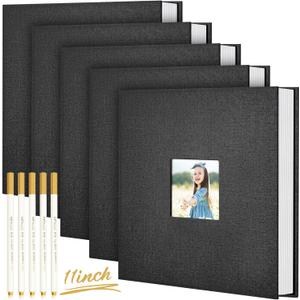Jetec 5 Pcs 11 x 10.6 Inch Large Photo Album Self Adhesive Scrapbook Album 40 Blank Pages DIY Linen Cover Memory Photo Book with Metallic Pen for Pictures Wedding Family Travel (Black)