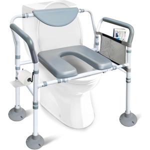 Aliseniors Raised Toilet Seat with Handles, 500lbs Toilet Seat Riser for Seniors, Adjustable Height & Width, Fits Any Toilet, Elevated Toilet Seat for Bathroom Safety
