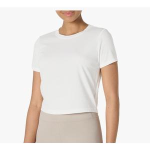 Womens Active Soft Cotton Crewneck Short Sleeve Yoga Workout Lightweight Cropped T-Shirt White XL