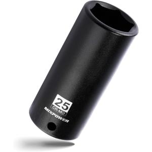 MIXPOWER 1/2" Drive Deep Impact Socket,CR-MO,25mm,6 Point, Radius Corner Design, Axle Nut Impact Grade Socket for Easy Removal