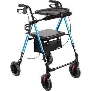 Ambliss Rollator Walker with Seat & Tray - 300 lbs Capacity, 8" All-Terrain Puncture-Proof Wheels, Detachable Front Tray for Dining, Dual Height Adjustable, Lightweight Folding Walker for Seniors