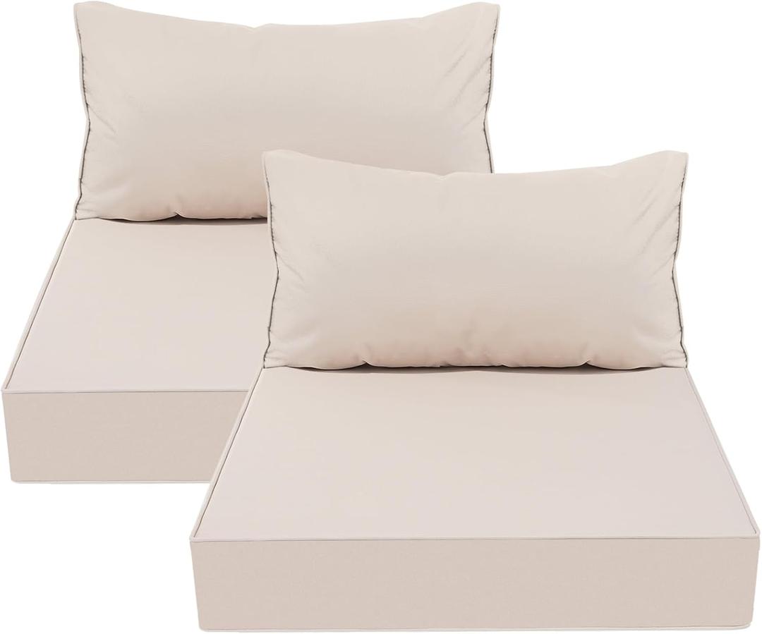 AAAAAcessories Outdoor Deep Seat Cushions, Waterproof, Fade-Resistant Patio Furniture Replacement Cushions, 24" x 24" x 5" + 24" x 13.5", Set of 2, Khaki Beige