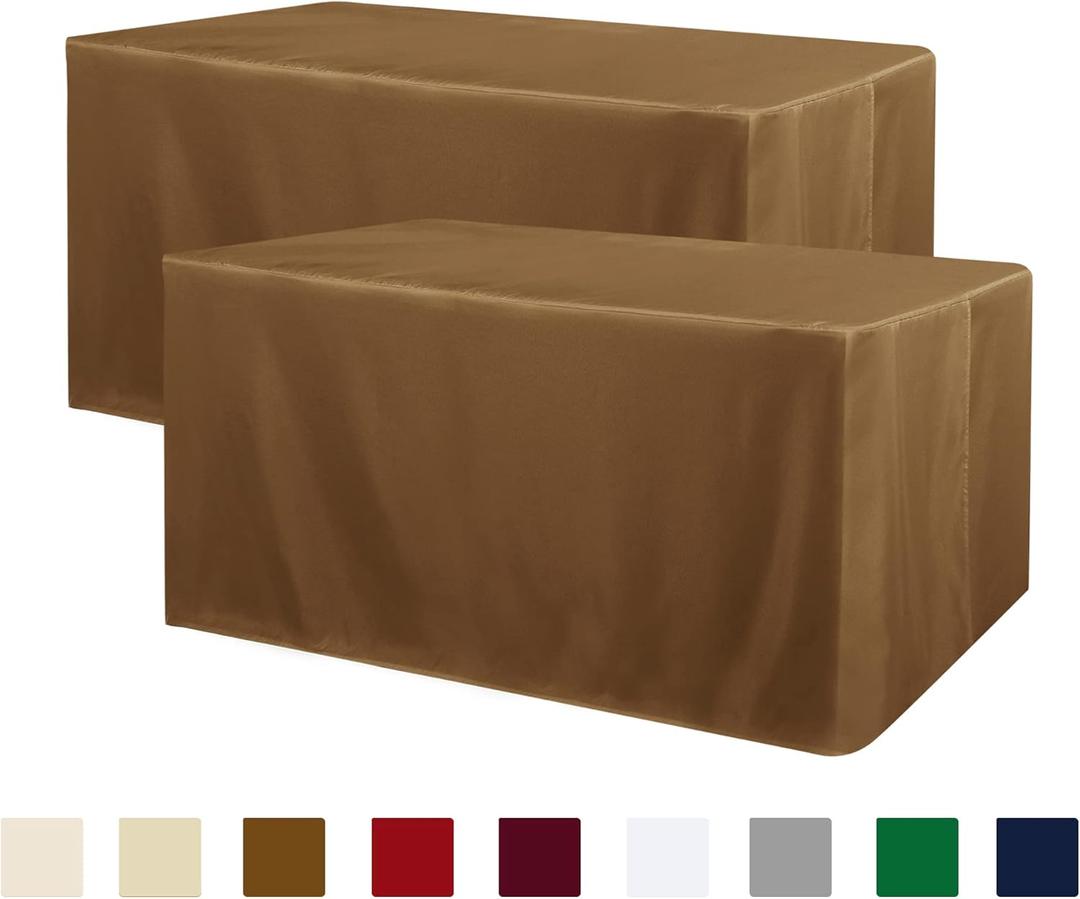 Obstal 2 Pack 4ft Tablecloths for Rectangle Tables - Water Resistant Washable Fabric Polyester Rectangle Table Cover Protector for Wedding, Banquet and Trade Shows 48L x 24W x 30H Inches, Coffee