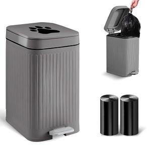 Dog Poop Trash Can Outside, 5L/1.3 Gal Pet Poop Bucket with Lid, Foot Pedal, Dog Waste Container with 40 Bags, Lid Soft Close for Pet, Grey