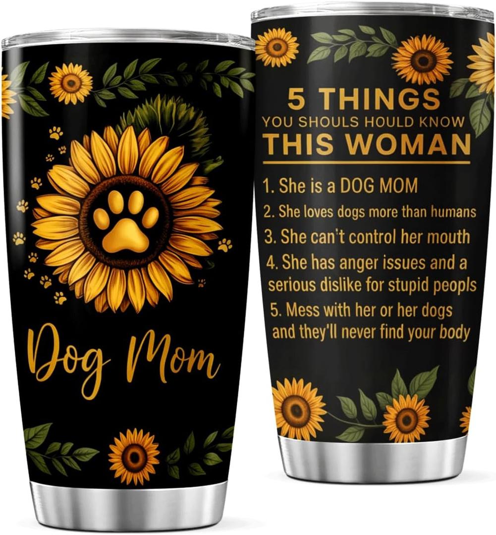 Dog Mom Sunflower Paw Print 20 Oz Tumbler Stainless Steel Travel Mug For Lovers Women Pet Owners Gift Drink Heat Bottle Tea Cool Iced Coffee Outdoor Hot