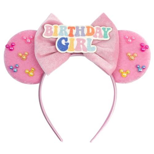 bianbaistar Pink Mouse Ears Headband for Women, Matte Bow & Candy-Colored Accents for Birthdays & Theme Parks