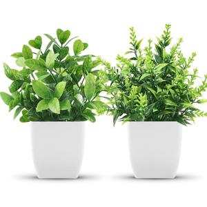 Der Rose 2 Pack Fake Plants Small Faux Artificial Small Potted Plants Indoor for Room Home Office Farmhouse Bathroom Decor (White)