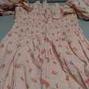 R.Vivimos Womens Summer Floral Print Puff Sleeves Vintage Ruffles Midi Dress (Pink)